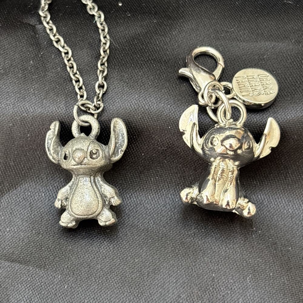 2 Disney Lilo & Stitch "Ohana Means Family" Stitch Charm Pendant Necklace